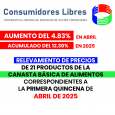    CONSUMIDORES LIBRES INFORMA HOY QUE LOS RELEVAMIENTOS DE PRECIOS DE 21 PRODUCTOS DE LA CANASTA BASICA DE ALIMENTOS CORRESPONDIENTES A LA 1° QUINCENA DEL MES DE ABRIL DEL AÑO […]